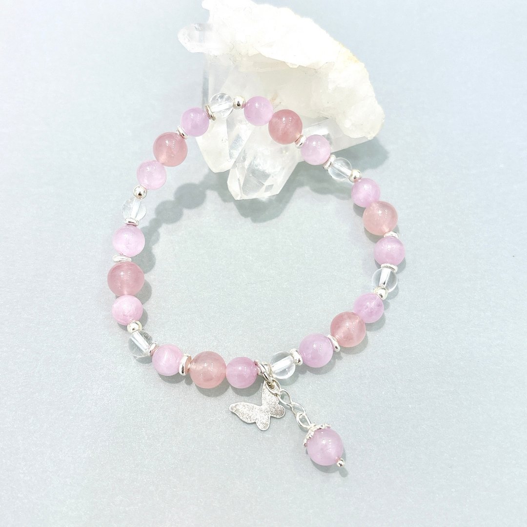 Ops Kunzite silver bracelet - 马粉晶/紫锂辉石/白水晶/银/手链 - 手链/手环 - 半宝石 粉红色