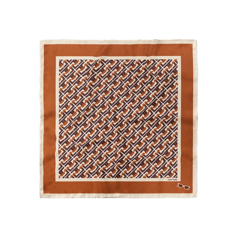 ::真丝丝巾100%silk:: — 巧克力链条印花方巾质感礼物 - 丝巾 - 丝．绢 多色