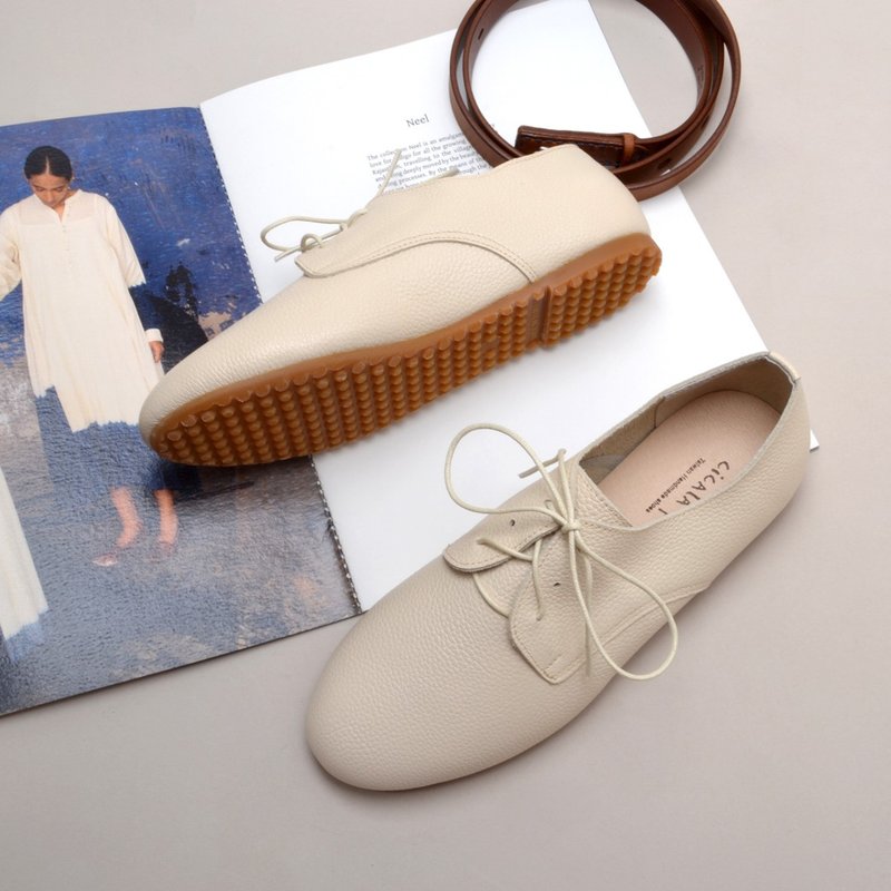 AT07-S 手工牛津鞋 米白色 - 女款牛津鞋/乐福鞋 - 真皮 白色