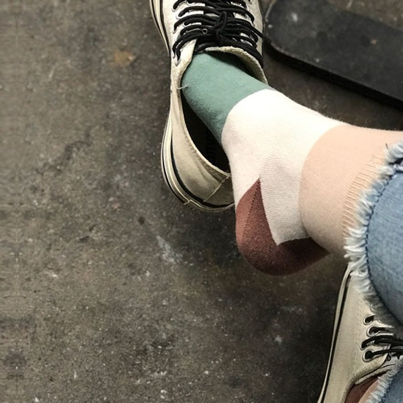 socks_kahlua_milk/ irregular / socks  / grid - 袜子 - 棉．麻 绿色