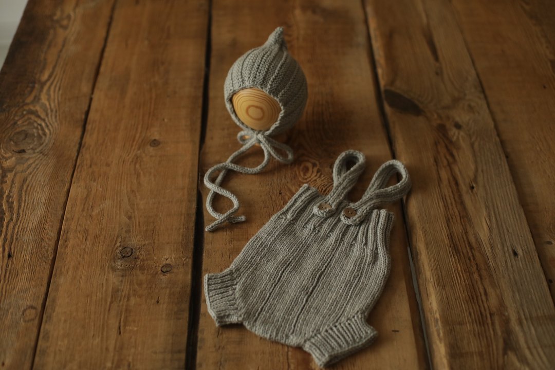 Set newborn panties and knit baby bonnet, newborn photo props outfit - 婴儿饰品 - 羊毛 绿色