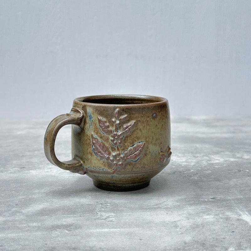 泥绘咖啡树灰蓝釉小陶杯 - 咖啡杯/马克杯 - 陶 蓝色