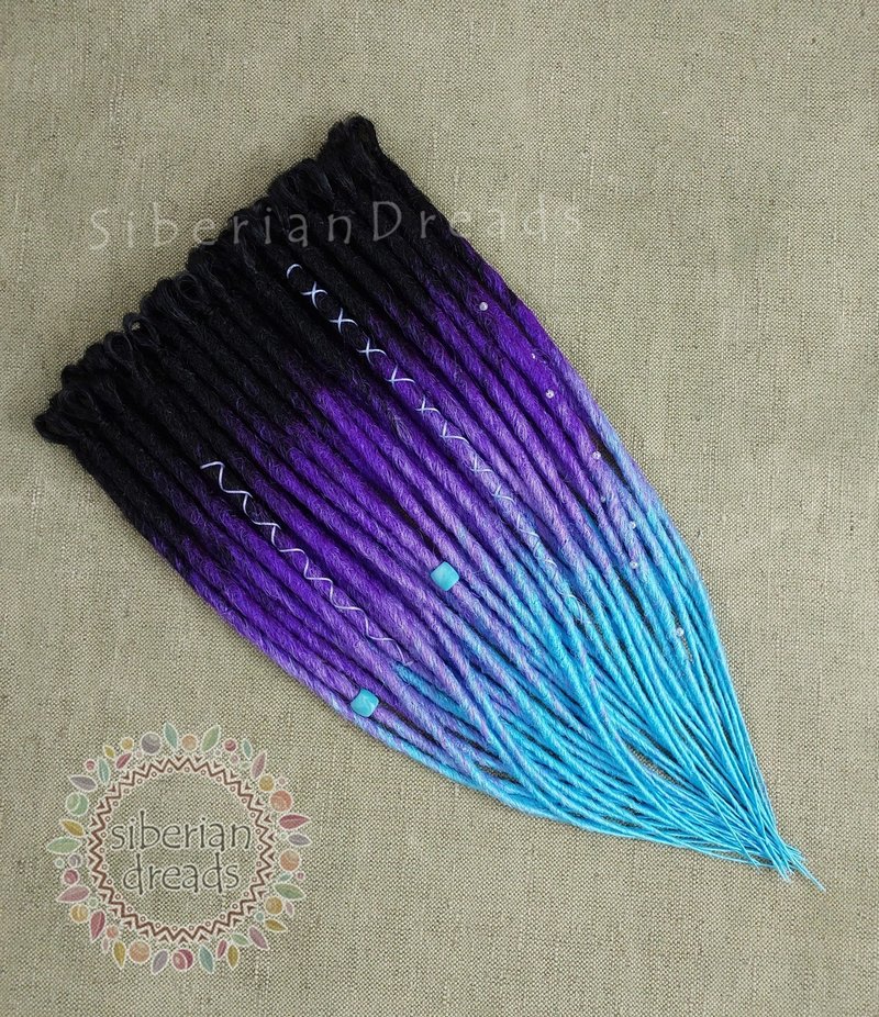 紫色蓝色钩针编织脏辫 / 经典三色渐层光滑脏辫 - 发饰 - 其他材质 紫色