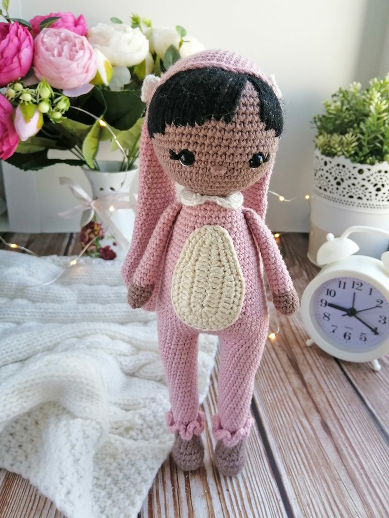 Rabbit girl toy Gifts for kids Handmade doll girl Crochet princess Amigurumi - 玩具/玩偶 - 棉．麻 粉红色