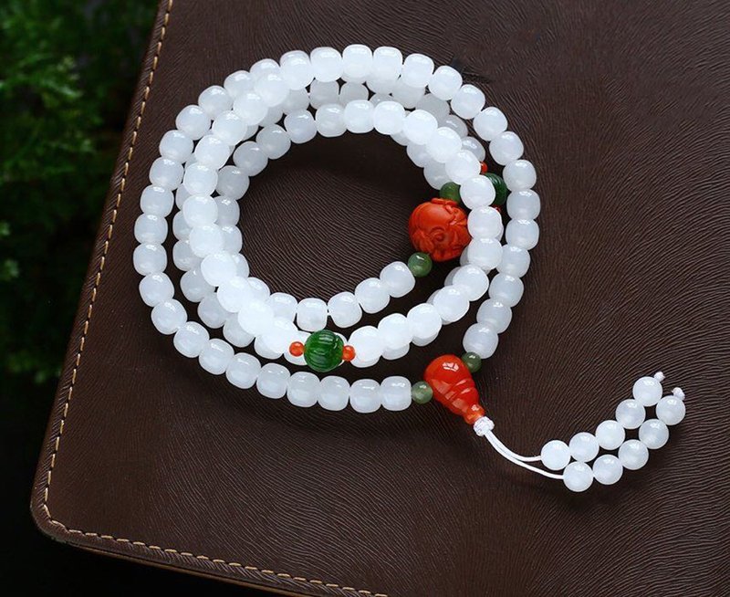 极品天然和田羊脂玉老型珠108颗佛珠手链项链两用款 大气经典款 - 手链/手环 - 玉石 