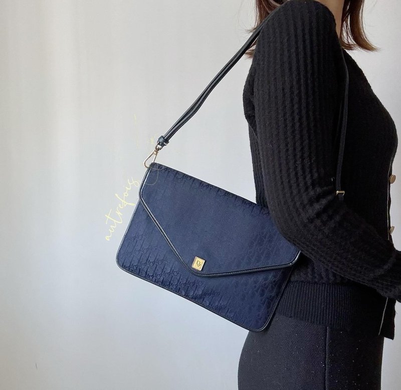 中古美品 Christian Dior 迪奥 老花手拿包 腋下包 斜背包 - 侧背包/斜挎包 - 其他材质 蓝色