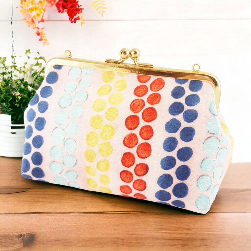 【绝版特惠】艾拉蔓手工teaTime大口金小废包-彩色排点点 - 化妆包/杂物包 - 棉．麻 
