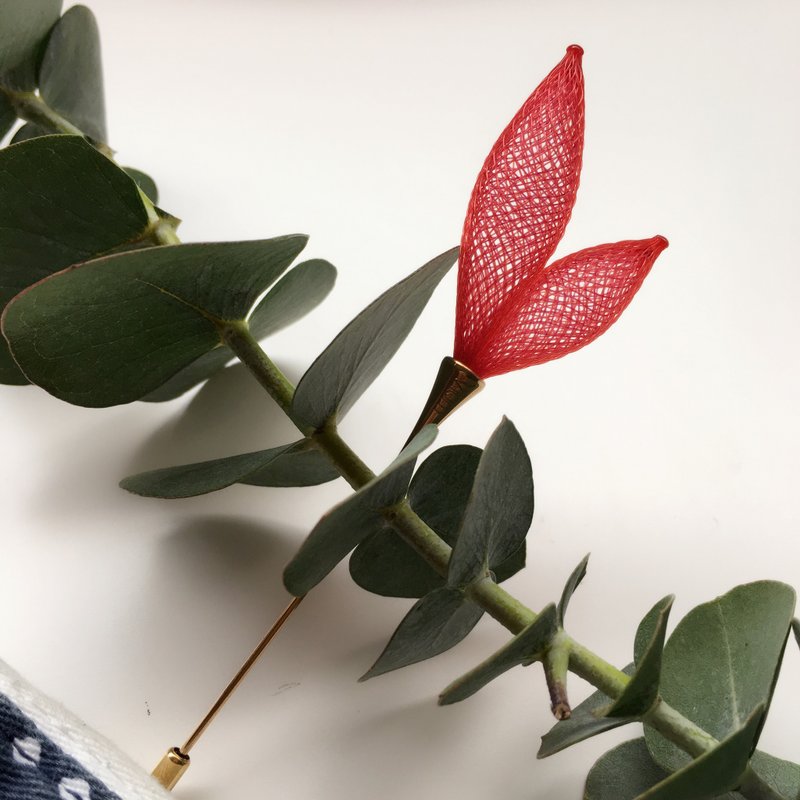 法国手工尼龙花苞胸针_ 亮红 - 胸针 - 聚酯纤维 红色