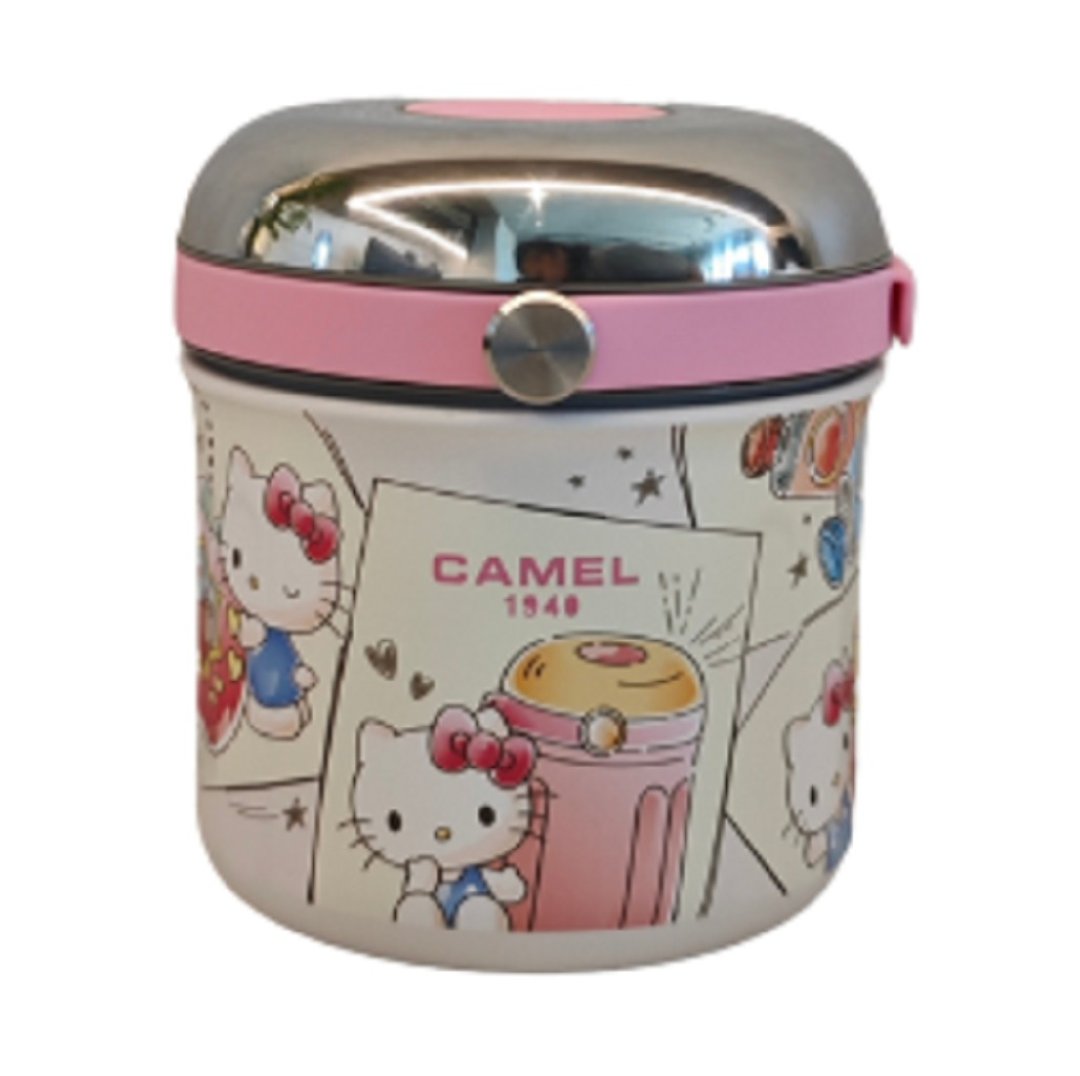 米色Hello Kitty 0.5L升不锈钢保温饭壶附0.3L玻璃容器送帆布袋 - 保温瓶/保温杯 - 其他材质 多色
