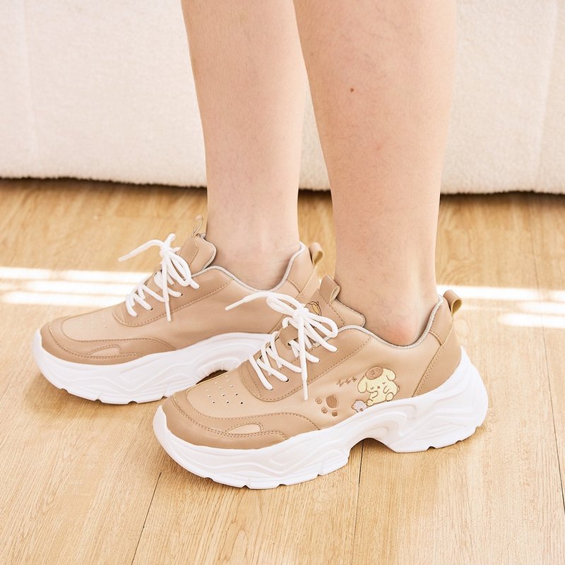 Paidal x Pompompurin布丁狗 瞌睡脚印皮质厚底老爹鞋 - 女款休闲鞋 - 人造皮革 橘色