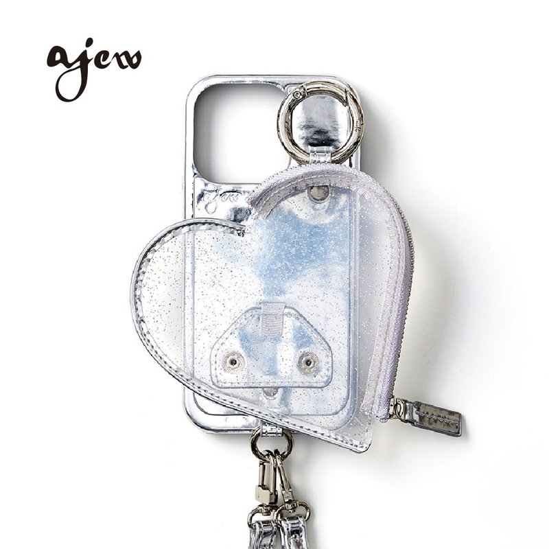 ajew PVC 爱心造型拉链口袋手机壳 / silver(含背带) - 手机壳/手机套 - 人造皮革 银色