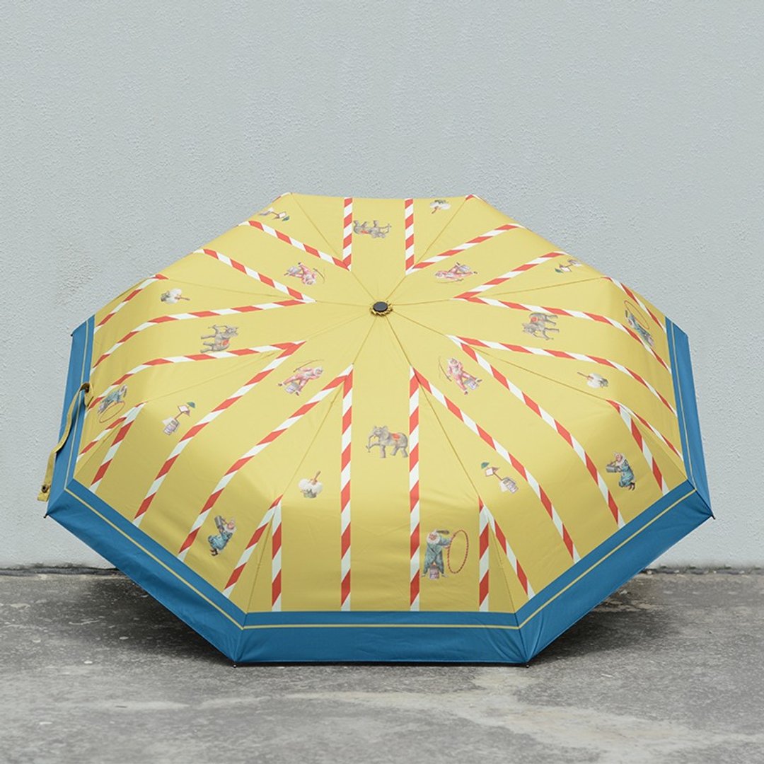 NoMatch不合设计马戏团复古条纹印花黑胶涂层防晒晴雨两用三折伞 - 雨伞/雨衣 - 防水材质 黄色
