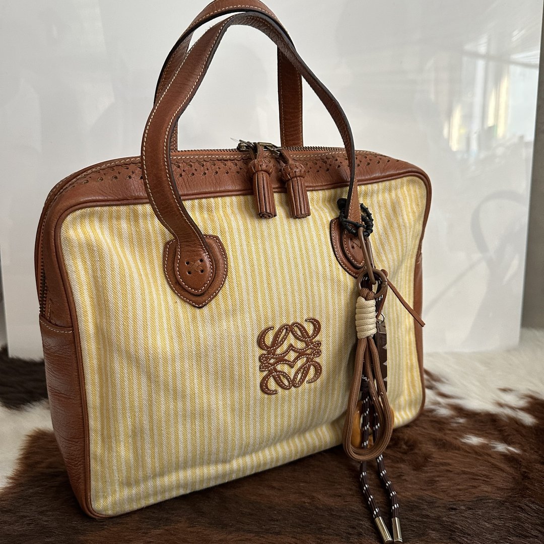LOEWE 罗意威 条纹 Anagram 切割设计 黄色×棕色 手提包 - 手提包/手提袋 - 其他材质 黄色