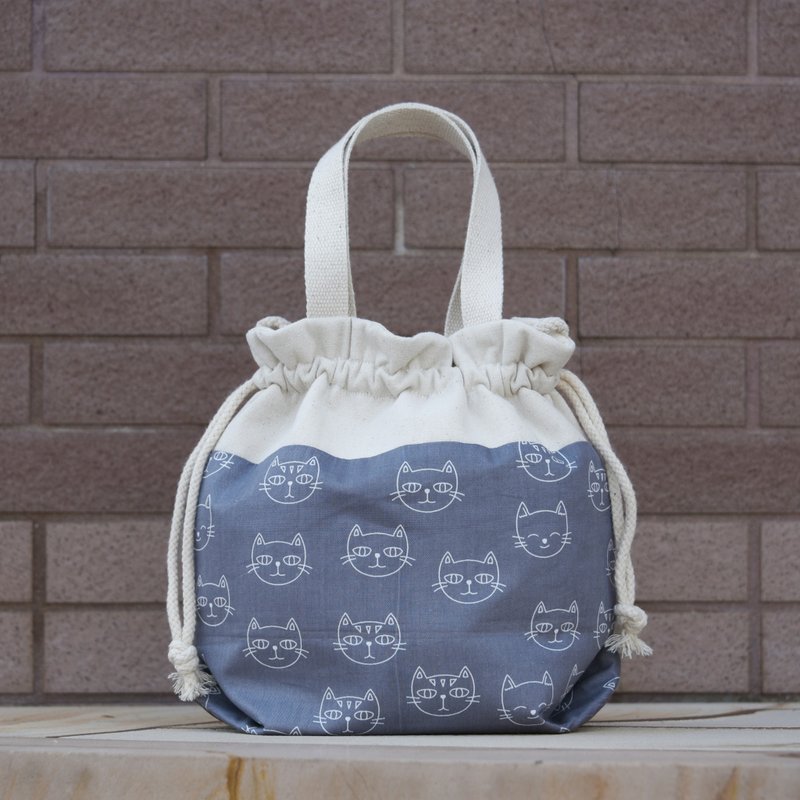 三合一肩背/斜背/手提束口水桶包 ~ 猫咪 (A97) - 侧背包/斜挎包 - 棉．麻 灰色