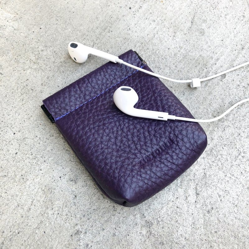 【Glamor】ZiBAG-037S/弹簧口金耳机包 / 深紫色(荔枝纹) - 零钱包 - 真皮 