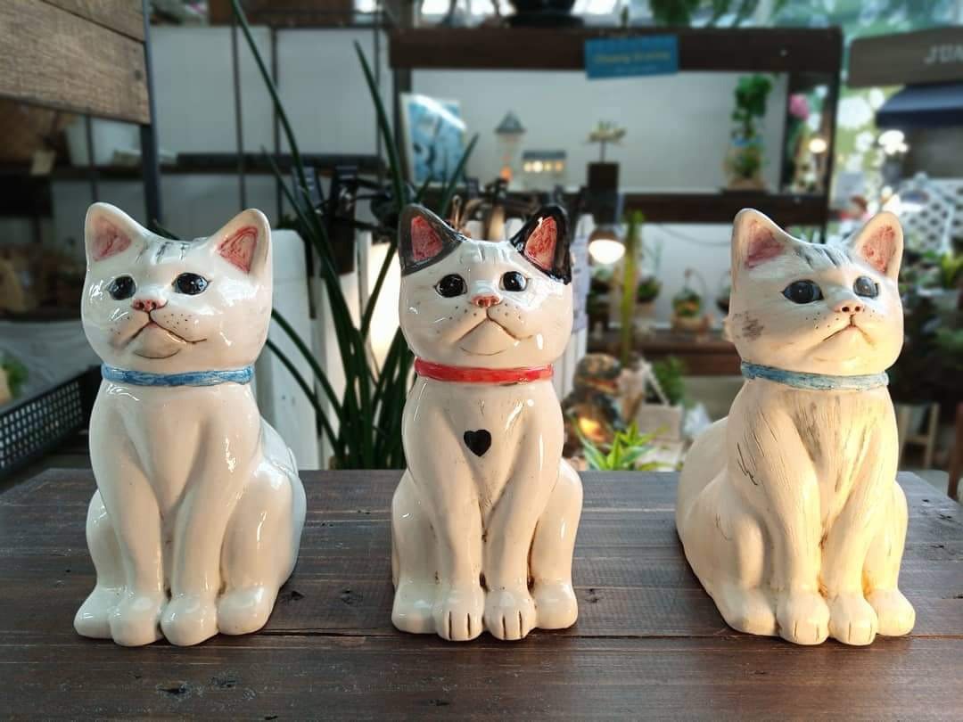 猫陶花盆和家居装饰 - 花瓶/陶器 - 陶 白色