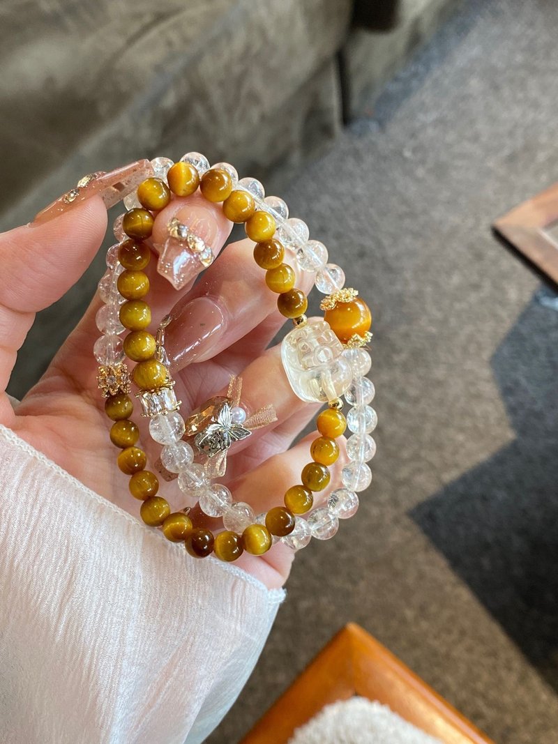 希缪原创设计 好运系列  黄阿塞主题金虎眼与黄水晶貔貅双圈手链 - 手链/手环 - 其他金属 金色