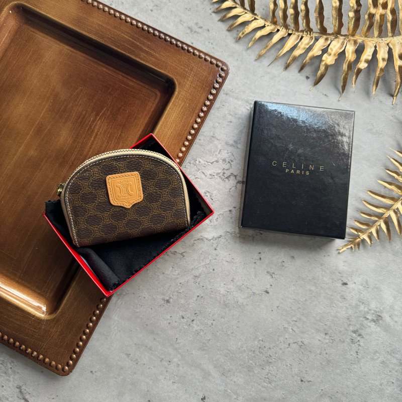 中古孤品 Celine 凯旋门皮夹 零钱包 礼物 男女适合 Macadam - 零钱包 - 真皮 咖啡色