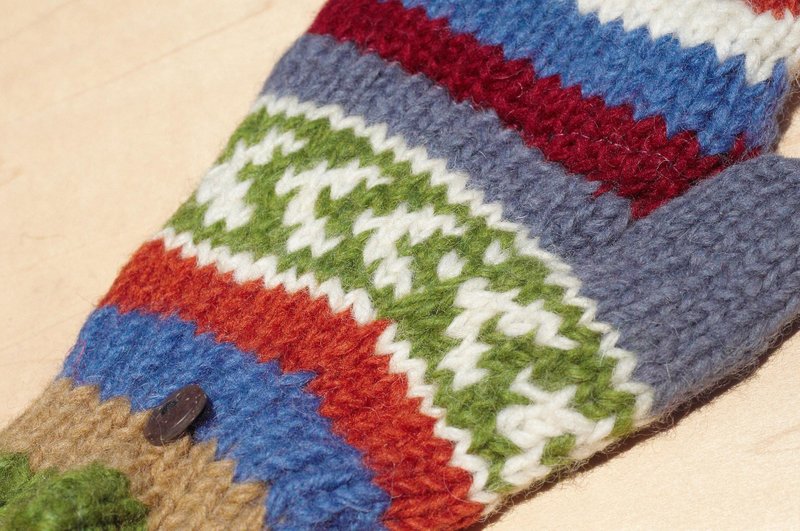 圣诞市集 限量一件针织纯羊毛保暖手套 / 2ways手套 / 露趾手套 / 内刷毛手套 / 针织手套 - 东欧森林绿地图腾 - 手套 - 羊毛 多色