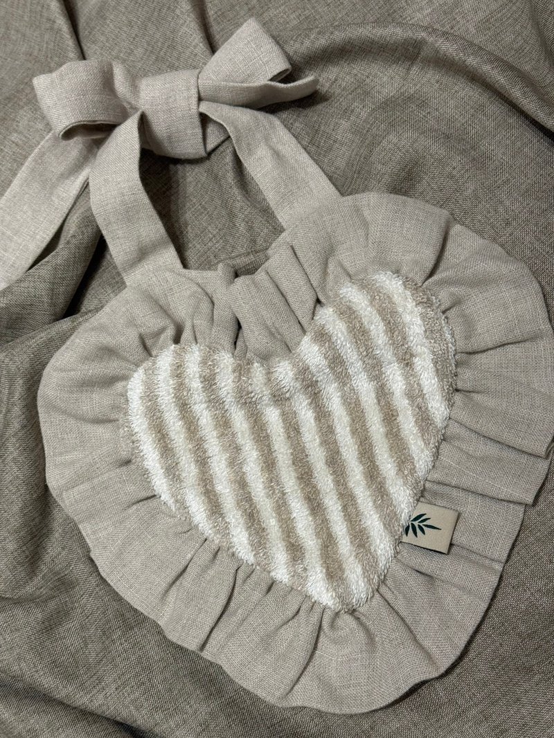 亚麻条纹爱心围兜 - 围嘴/口水巾 - 亚麻 灰色