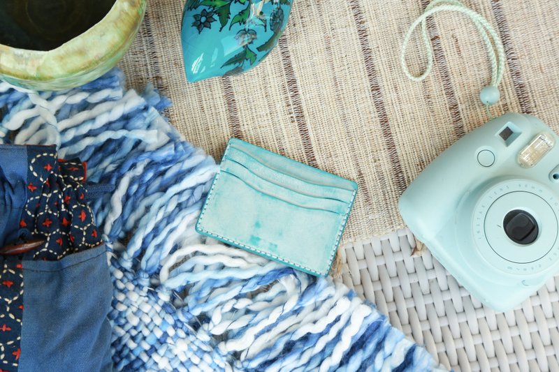 材料包 / 完成品 皮制拼色卡片短钱包, 刻字服务, 定制化礼物 - 皮件 - 真皮 