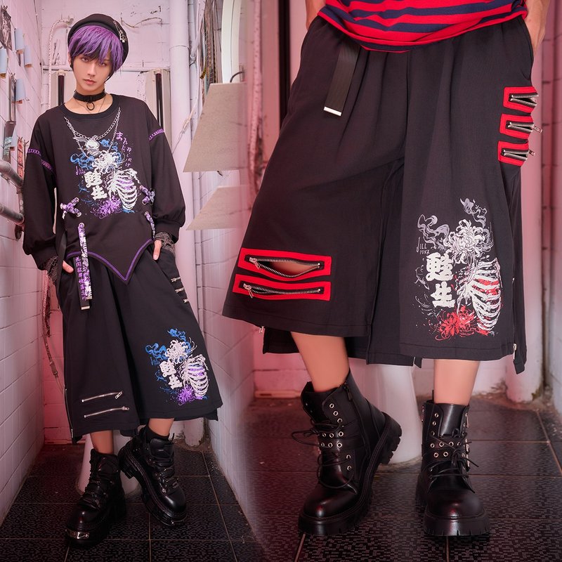 原创苏生彼岸花拉链造型织带吊饰和风七分宽裤剑道裤【JJ2527 - 男士长裤 - 棉．麻 