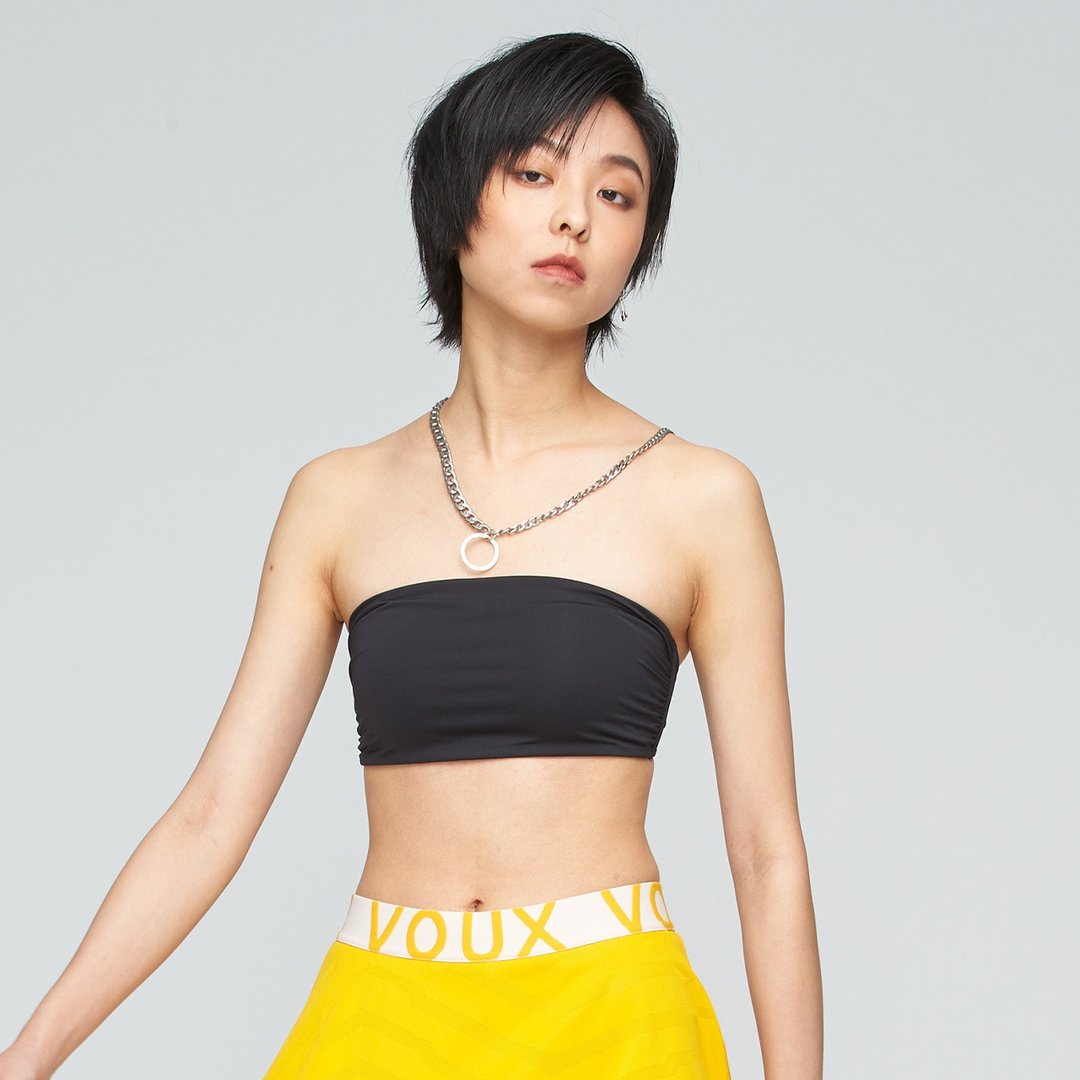 不可退换 /凉感交叉绑带平口背心(女)-胶片黑 - 女装背心 - 尼龙 黑色