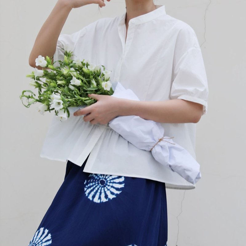 【掷布为衣 ZBWY】春夏日本近江晒本白纯棉短袖上衣衬衫 小众设计 - 女装衬衫 - 棉．麻 白色