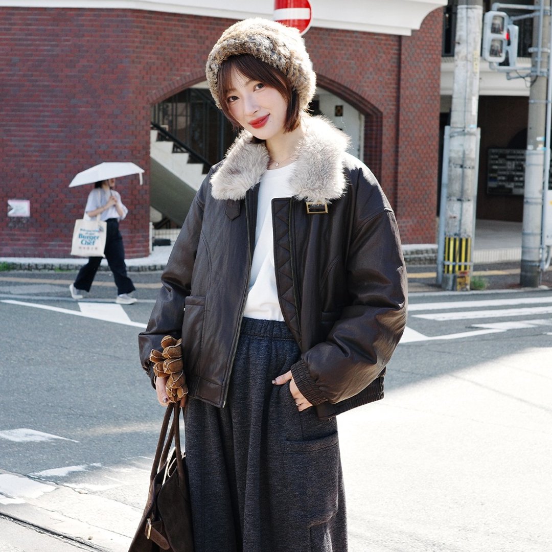 毛领皮衣羽绒服|外套|冬款|Sora-1946 - 女装休闲/机能外套 - 其他人造纤维 咖啡色