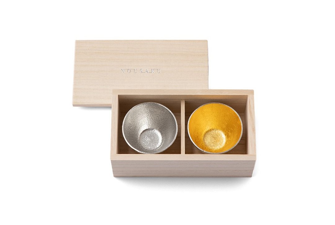 清酒对杯桐木礼盒 - 酒杯/酒器 - 贵金属 银色