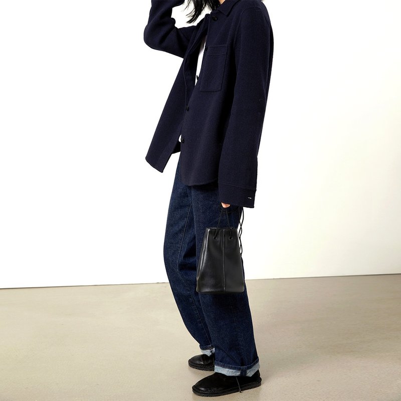 藏青色知识分子口袋夹克双面呢外套 - 女装休闲/机能外套 - 羊毛 蓝色