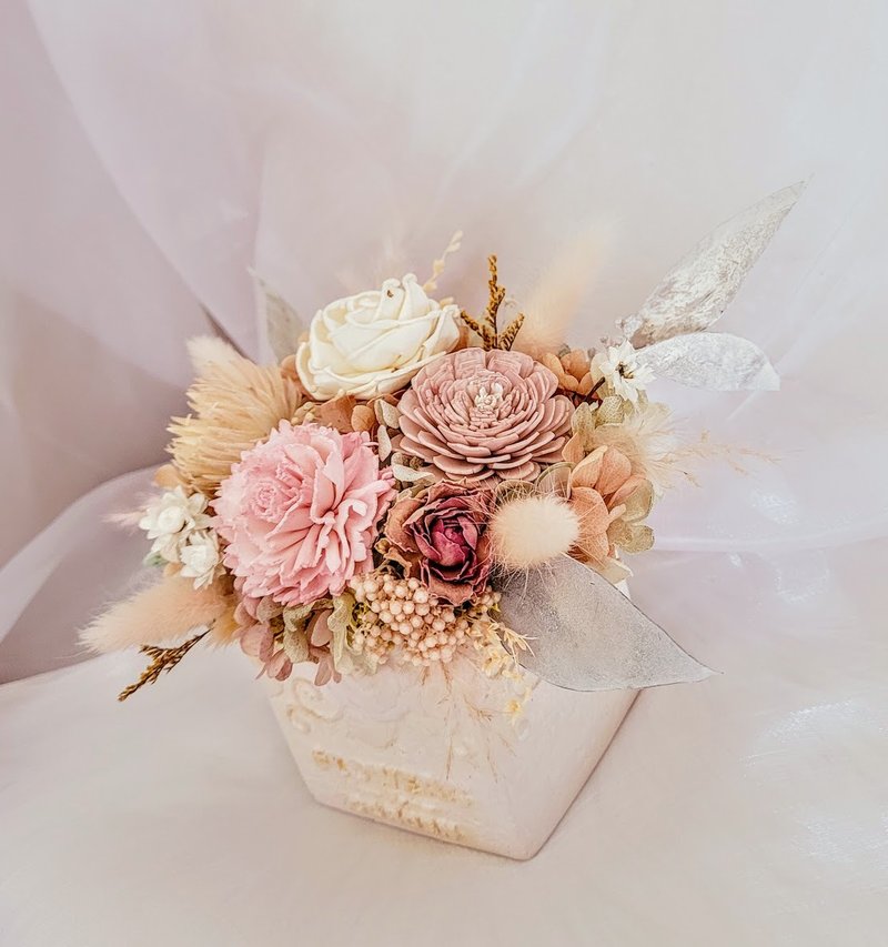 粉橘色系扩香盆花/开幕盆花/索拉花/干燥花/不凋花 婚礼布置 圣诞 - 香薰/精油/线香 - 其他材质 