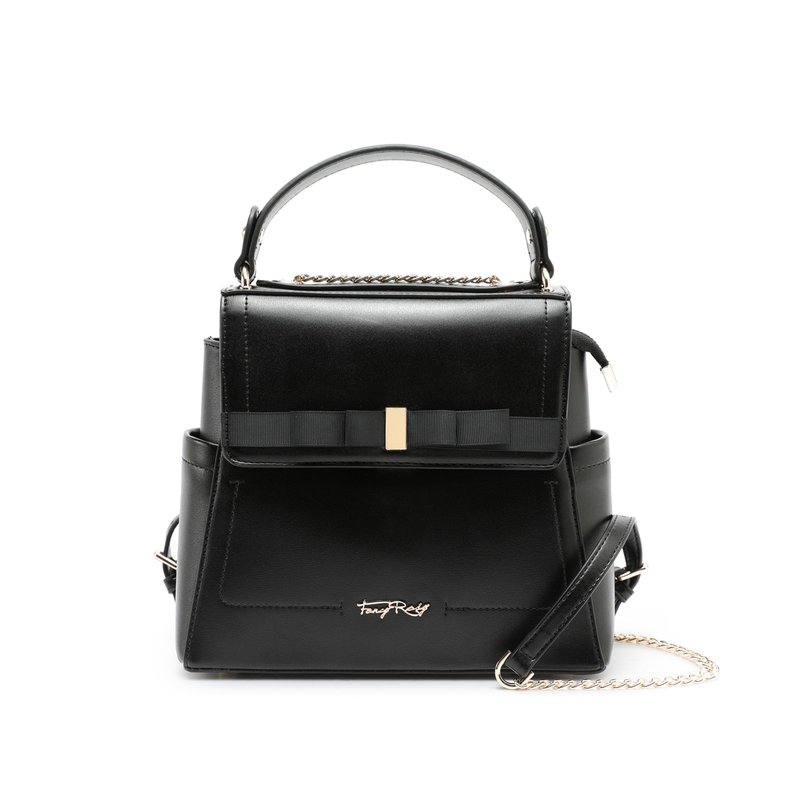 织带蝴蝶结侧孭两用背包 - 侧背包/斜挎包 - 人造皮革 黑色