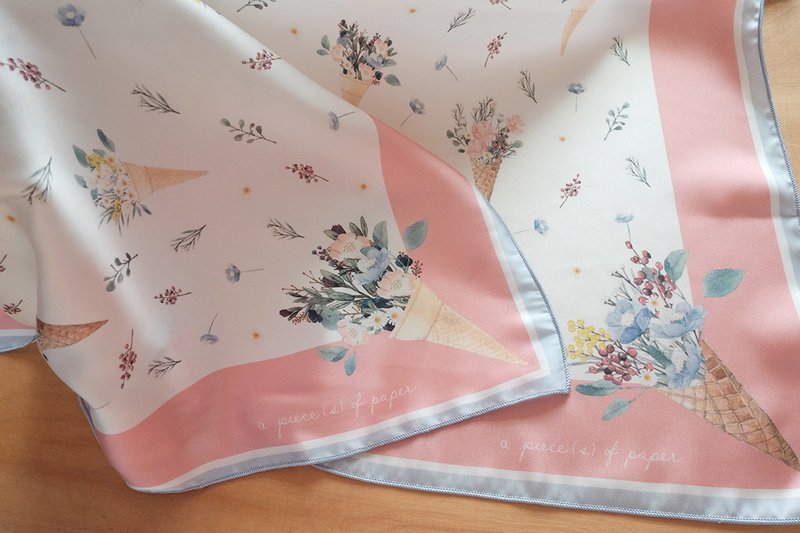 SCARF : Flower Cones (white) - 丝巾 - 聚酯纤维 粉红色
