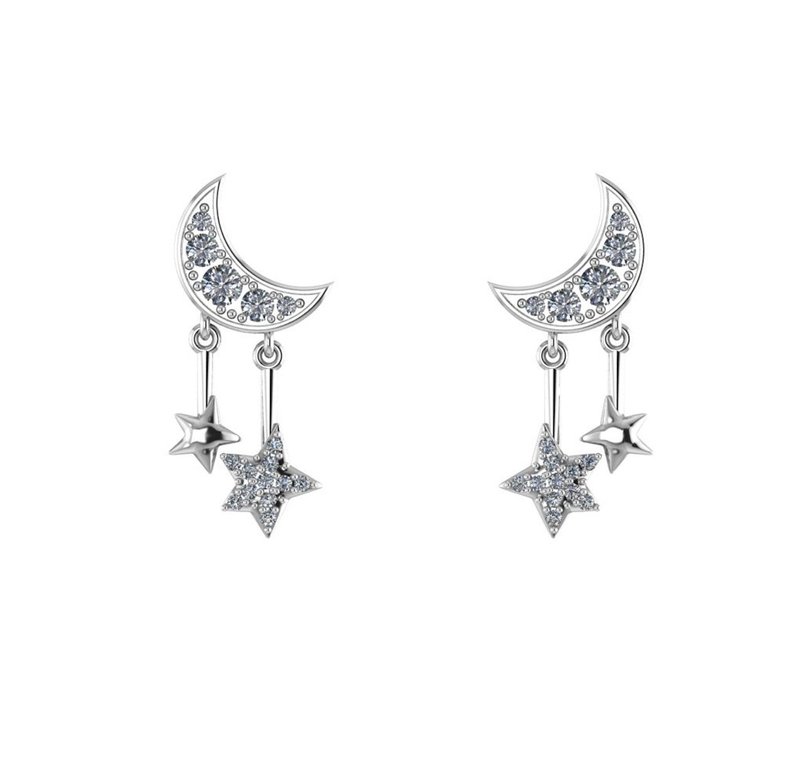 法国官方授权 Le Petit Prince 小王子 星月耳环 - 耳环/耳夹 - 纯银 银色