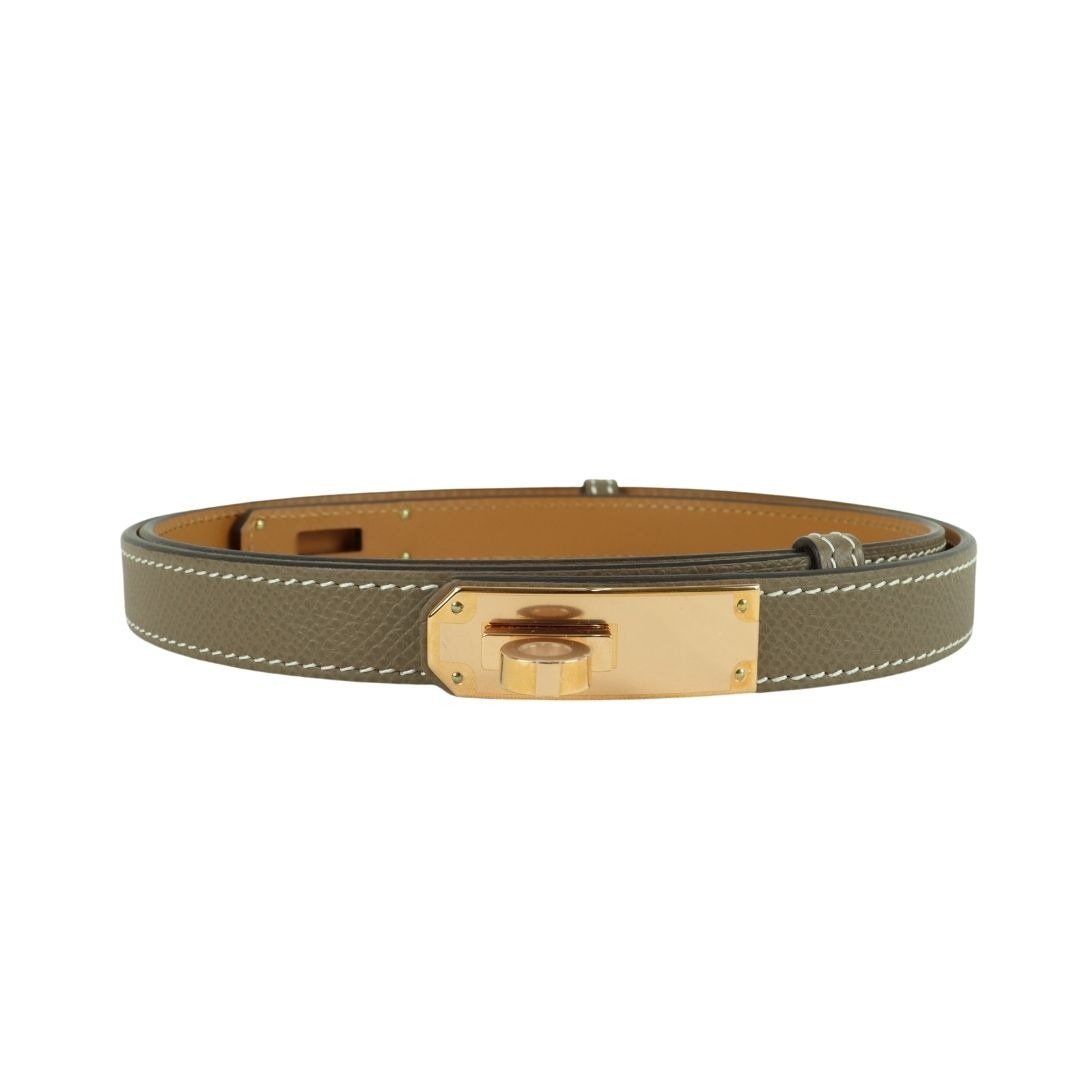 HERMÈS Kelly 18 转扣皮带 荔枝纹皮革 Etoupe色 G金具 - 01449 - 皮带/腰带 - 真皮 卡其色