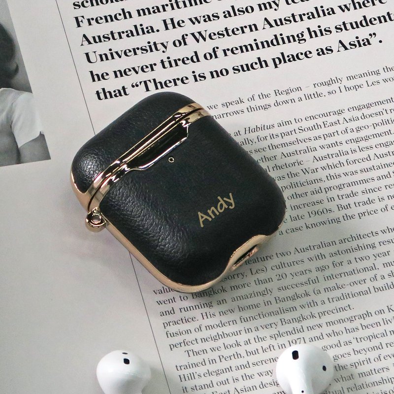Airpods 皮革电镀高级保护套附客制化服务 - 黑色 - 耳机收纳 - 人造皮革 黑色