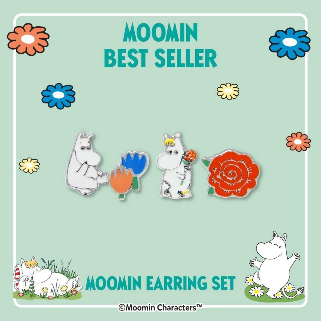 Moomin 纯银姆明耳环 1set 4只 - 耳环/耳夹 - 纯银 