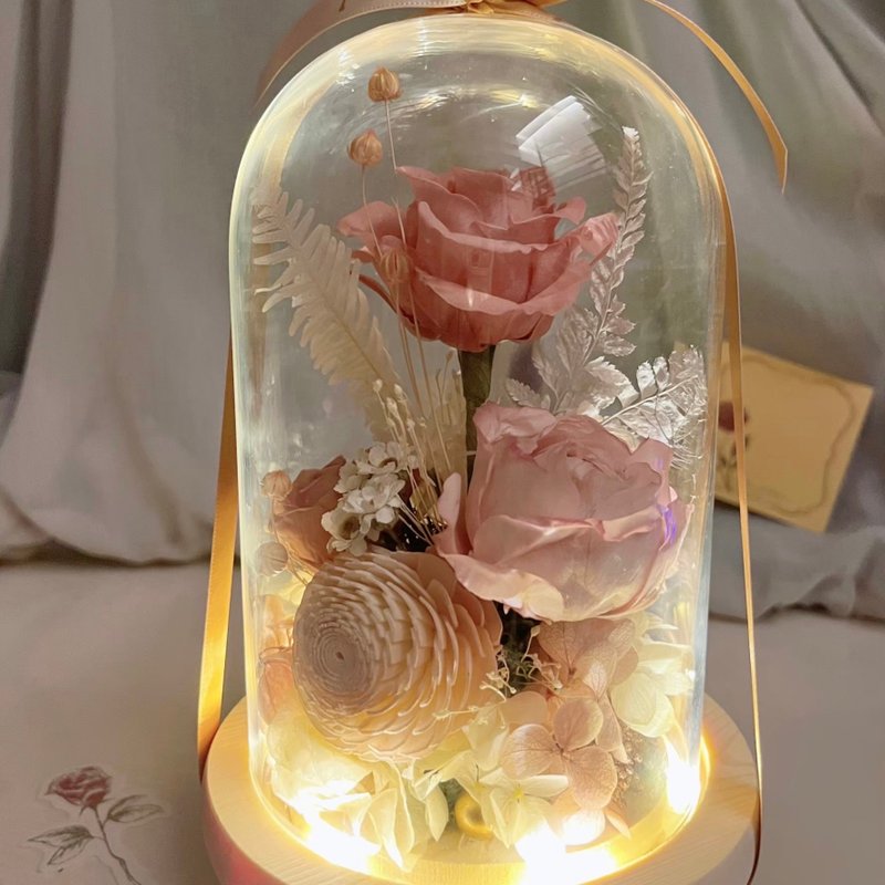 玫语花香魔法盅-永生花 干燥花 玻璃盅小夜灯 - 干燥花/捧花 - 植物．花 粉红色