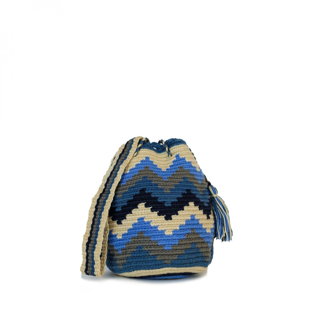 【Elías】Wayuu Bag 瓦尤包(S)/哥伦比亚纯手工 - 侧背包/斜挎包 - 棉 蓝色