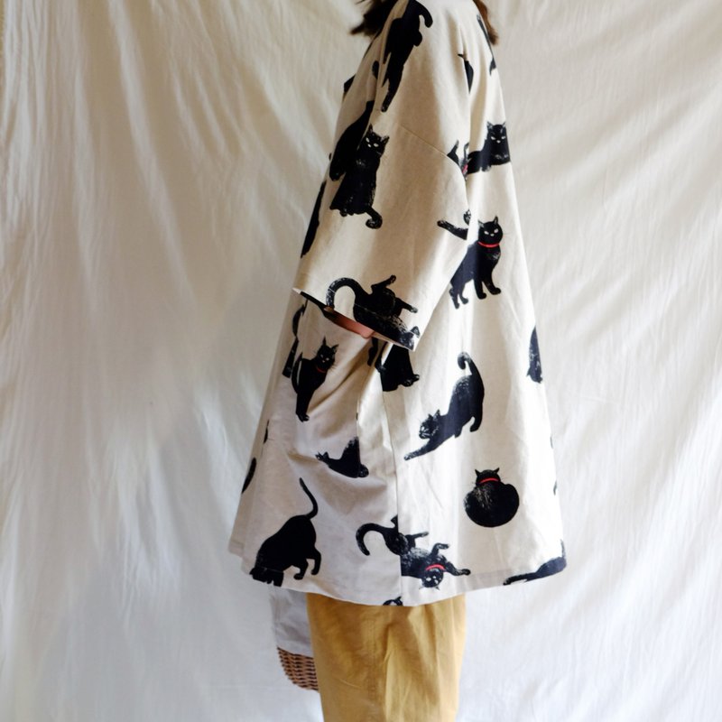 黑猫 日式V领宽袖长版衬衫 - 女装上衣 - 棉．麻 多色