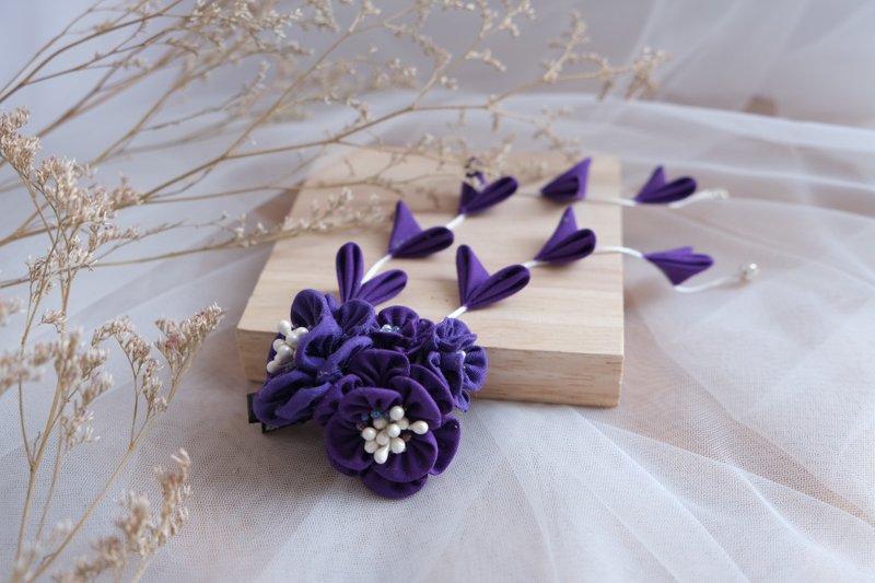 紫式 - 日系原创流苏款凛花发饰 - 深紫 - 发饰 - 棉．麻 紫色