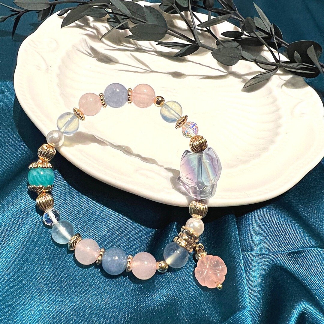 carina accessories萤石狐仙水晶手链 海蓝宝 粉晶 蓝摩根石 天河 - 手链/手环 - 水晶 蓝色