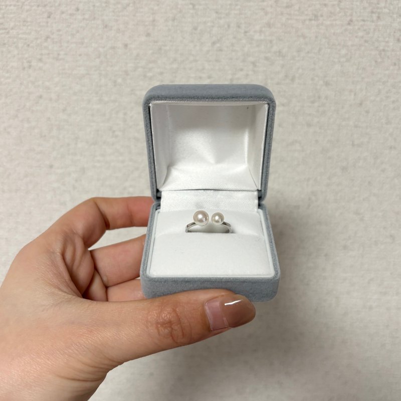 淡水珍珠 双珠 925 银 可调式 皮光佳 戒指 - 戒指 - 珍珠 白色