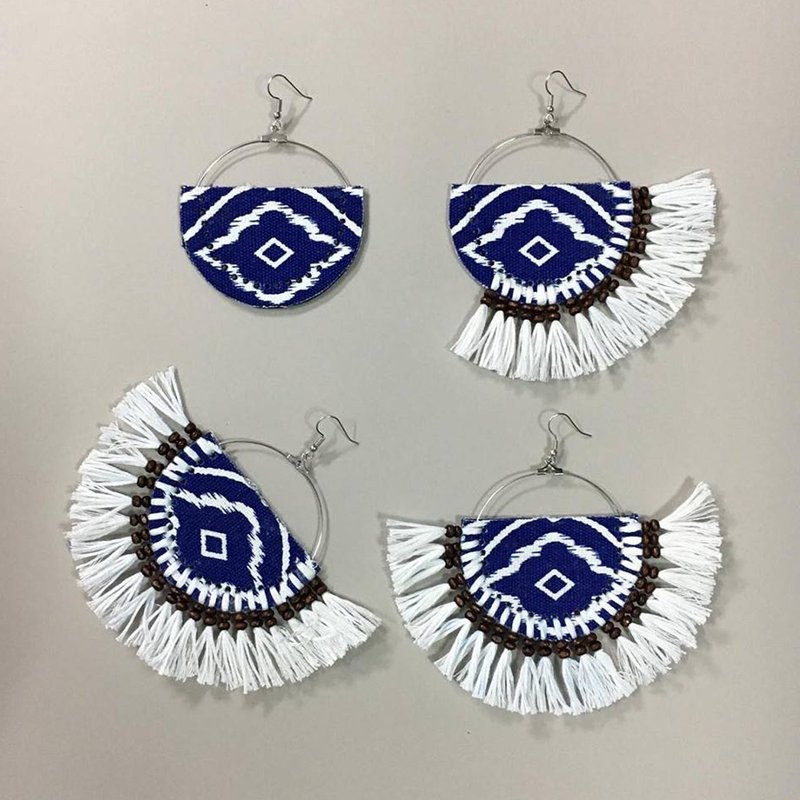 earrings : tribal fan blue - 耳环/耳夹 - 其他材质 蓝色