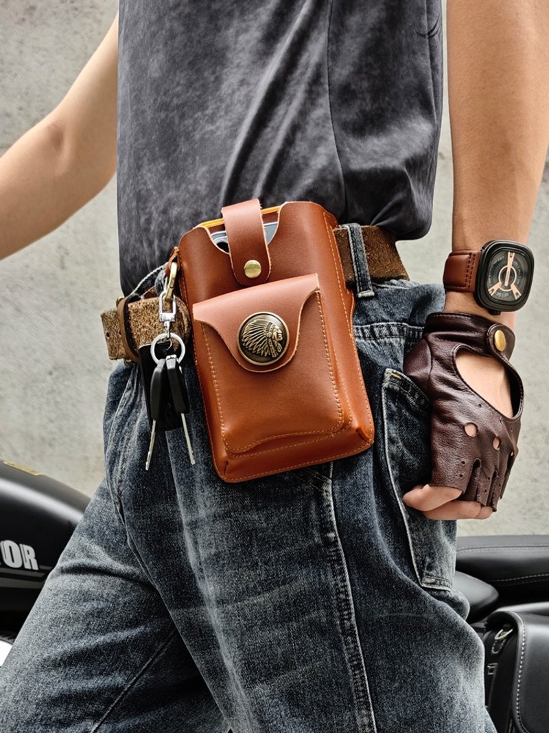 复古头层牛皮腰包多功能户外双手机包穿腰带收纳包疯马皮钓鱼运动 - 其他 - 真皮 咖啡色