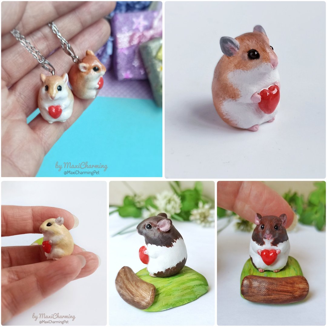 Hamster custom colors statue tiny decor gift memorial pet 紀念 手作 倉鼠 - 其他 - 塑料 银色