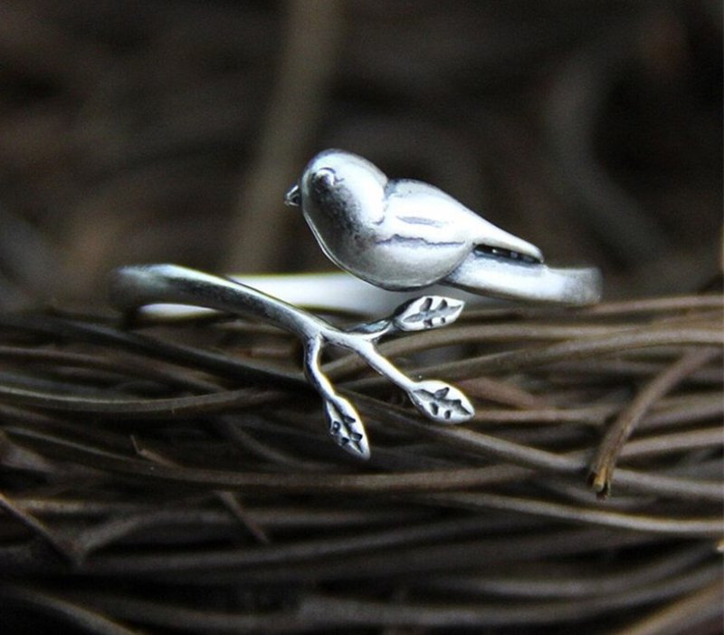 Real S925 Sterling Silver Girls Lovely Bird Opening Ring for Women Simple - 戒指 - 银 银色