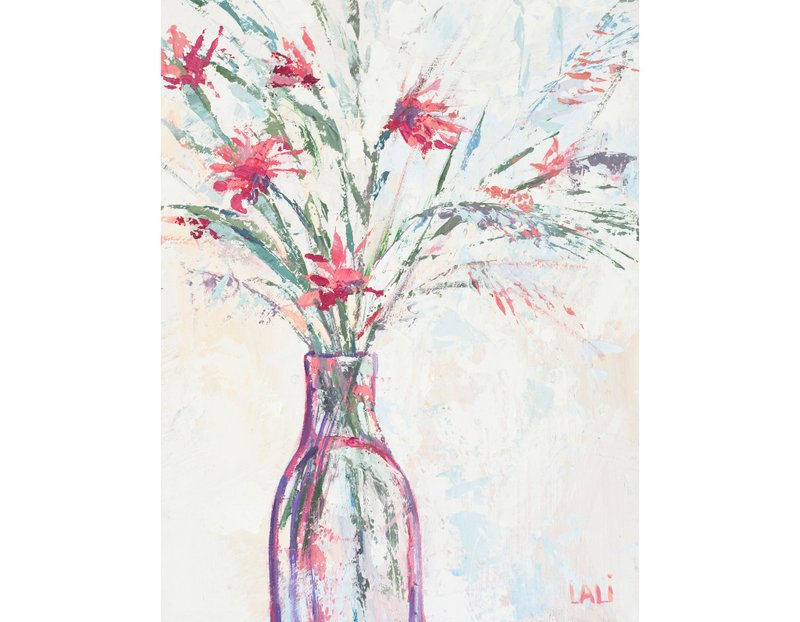 草地上的花朵 原创油画 浮雕 20x15cm 现代艺术 当代 - 插画/绘画/写字 - 其他材质 紫色