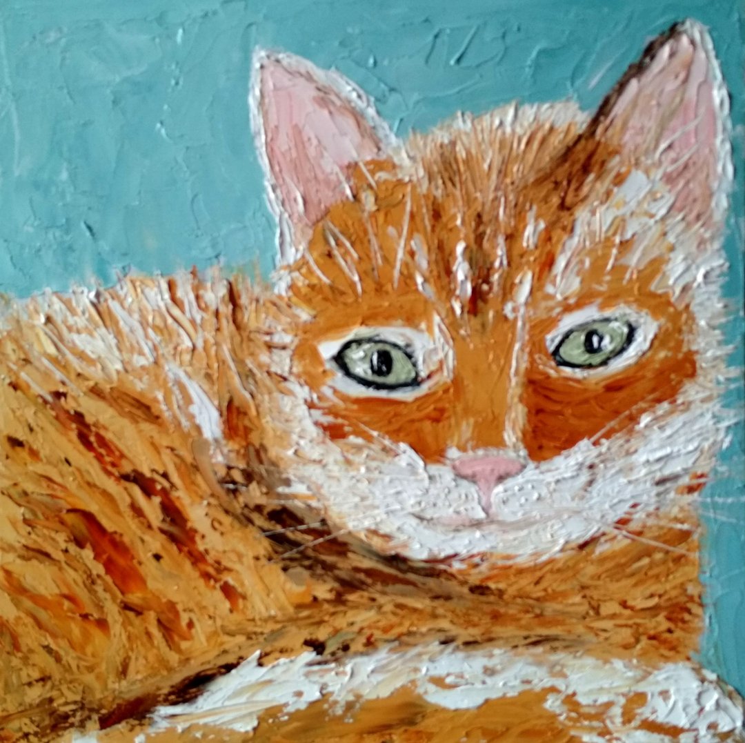 Original oil painting The kitten woke up. 20x20 cm. Unframed. - 墙贴/壁贴 - 其他材质 